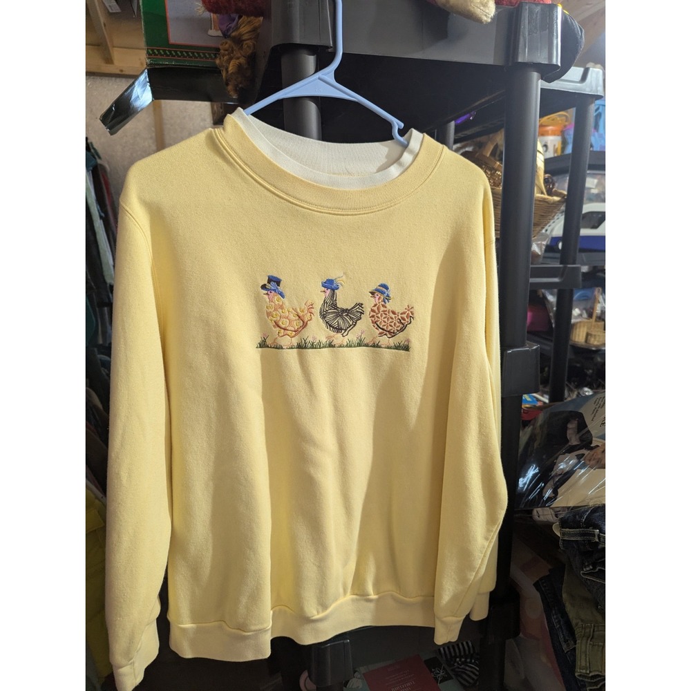Vintage 90s Granny Cottage Core BonWorth Chicken Embroidered Sweatshirt